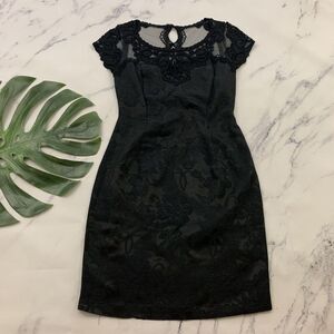Scott McClintock Vintage 90s Sheath Dress Size 4 Petite Black Lace Floral Mini